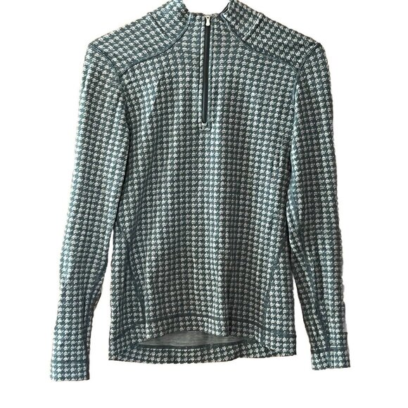 Smartwool Women's XS 1/4 Zip Merino Wool Stone Green Gray Geometric Sweater - Picture 1 of 5